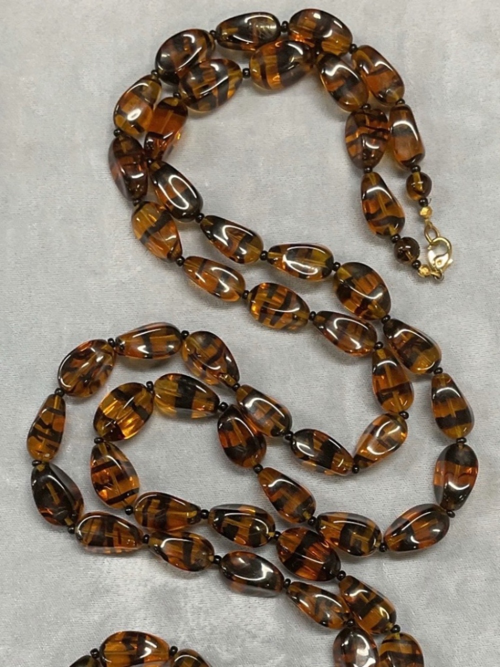 Vintage Amber Black Root Beer Glass Necklace 30" Drop VERY LONG - Picture 8 of 16